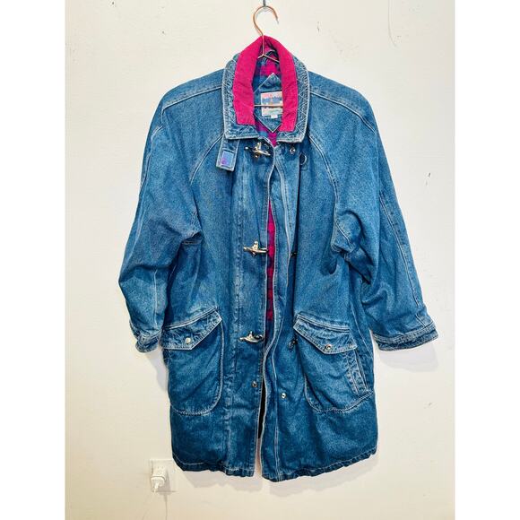 Vintage CURRENT SEEN Women’s Blue Denim Zip Chore Jean Barn Jacket Shacket sz L - Picture 1 of 13